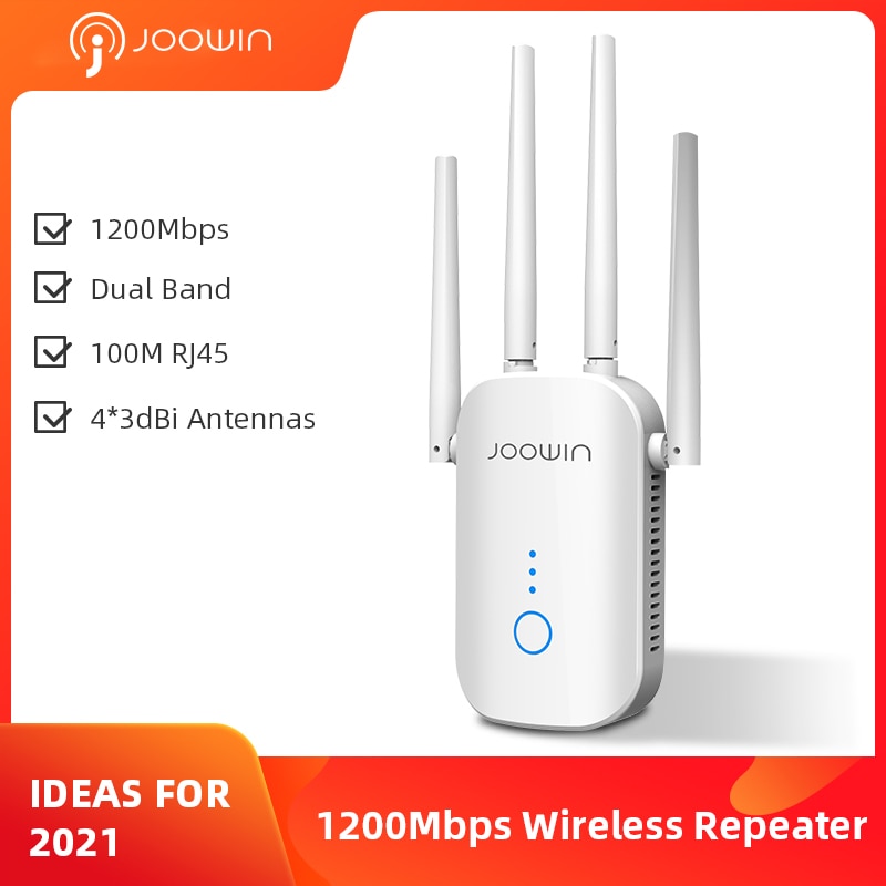 Répéteur WiFi,1200Mbps Dual Band 2.4G / 5G WiFi Amplifier,WiFi Signal  Booster,2 Ports LAN ，4 Antennes，WiFi Extenders ，for Home and