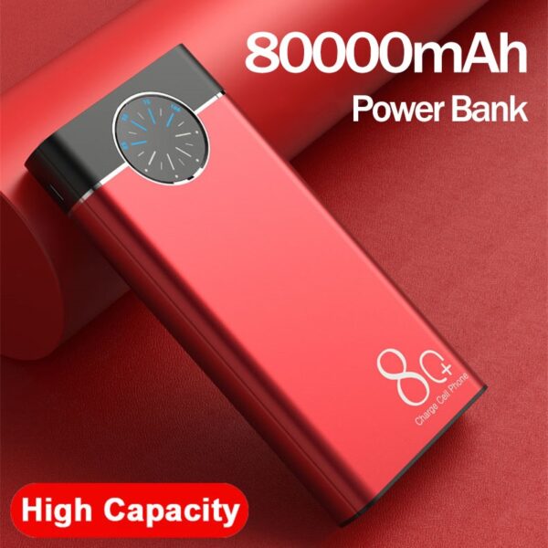 80000mAh Power Bank Phone Fast Charging Digital Display External Battery with LED Light USB Portable PoverBank for Smartphone