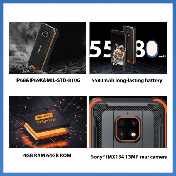 Blackview BV4900 Pro IP68 Rugged Smartphone 4GB 64GB Octa Core Android 10 Waterproof Mobile Phone 5580mAh NFC 5.7″ 4G Cellphone